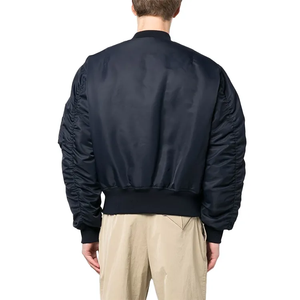 Men's Navy Bomber <b>Jacket</b> Stand Collar <b>Zipper</b> Casual Autumn Wear Polyester Windproof Solid Color Regular Fit - Product Image 4