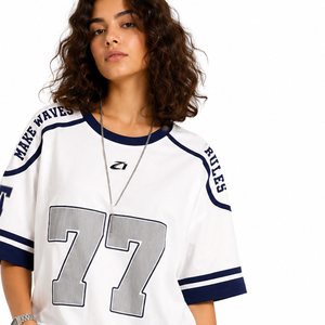 Wholesale Women’s Vintage American Football Jersey T Shirt Custom Oversized Raglan Sleeve Sports <b>Top</b> Private Label Streetwear - Product Image 4