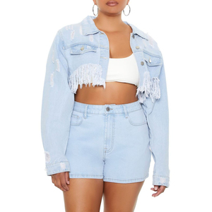Shorts de mezclilla de talla grande para mujer, estilo recto, lavado oscuro, corte ajustado, cierre de cremallera, cuello alto, cierre de botón, diseño de 5 bolsillos, venta al por mayor - Product Image 1