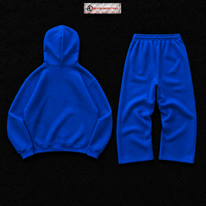 Conjunto Deportivo Personalizado Azul Rey para Hombre, Sudadera con Capucha Oversize y Pantalones Jogger, Diseño Gráfico Negro, Ropa Deportiva Urbana, Venta al Por Mayor OEM - Product Image 6