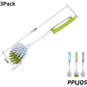 Set di 3 Spazzole per Piatti con Setole Rigide e Manico per Pulizia di Piatti, Pentole, Padelle, Lavello e Ghisa - Product Image 4