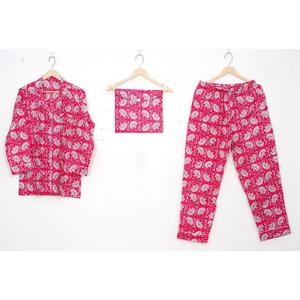 Conjunto de Pijama de Lujo para Mujer, 100% Algodón, Color Rosa, Estampado Floral a Mano, Manga Larga, Informal, para Dormir, Primavera/Verano - Product Image 1