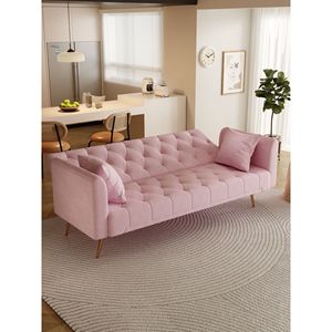 Divano Convertibile Americano Retrò da 71 Pollici in Velluto Rosa per Piccoli Soggiorni, Camere da Letto o Uffici - Product Image 4