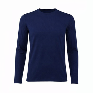 Camiseta térmica de manga larga con cuello redondo para hombre, color azul marino, de secado rápido, transpirable, amarilla, atlética, para gimnasio, moda urbana. - Product Image 1