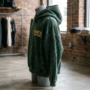 Sudadera con Capucha de Algodón y Forro Polar para Hombre, Estilo Streetwear, con Efecto Desgastado por el Sol, Vintage, con Bolsillos, Ecológica, Otoño 2026 - Product Image 3