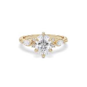 Anillo floral con diamante ovalado de 1.00 quilates, cultivado en laboratorio, en oro amarillo de 14 quilates, para propuesta de matrimonio o compromiso. - Product Image 5