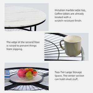 Mesa de Centro Redonda para Sala de Estar, Diseño Moderno en Forma de Sol con Almacenamiento Abierto, Tapa de Madera y Mármol, Estructura Metálica Resistente, Blanco y Negro - Product Image 5