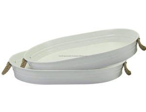 Plateaux galvanisés 16 "x 12" Plateaux ovales avec poignées Plateau décoratif pour centres de table à café Décoration de maison de ferme moderne - Product Image 2