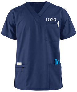 Unisex Gray Polyester/Cotton <b>Scrub</b> <b>Set</b> with Short Sleeves V-Neck Pockets Needle Detection for Hospital Use - Product Image 2