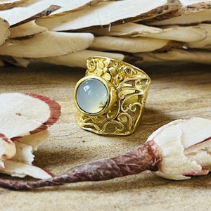 Latest High Demanding Filigree Texture <b>Ring</b> Moonstone Brass 18k Gold Plated <b>Ring</b> <b>Chunky</b> Boho Statement Women Wholesale <b>Ring</b> - Product Image 5