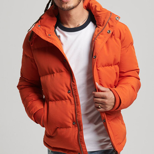 Men's Orange Wool Puffer Jacket Stand Collar <b>Covered</b> <b>Button</b> Closure Windproof Eco-Friendly Breathable Quick Dry Winter Casual - Product Image 1