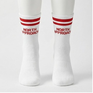 Chaussettes North Approach pour homme, blanches avec rayures rouges, imprimé lettres, en coton respirant, décontractées, pour l'été - Product Image 1