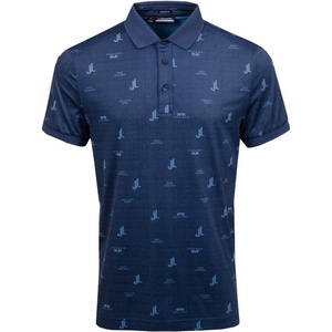 เสื้อโปโลแขนสั้นสีน้ำเงินเข้มสำหรับผู้ชาย พิมพ์ลายตัวอักษร สไตล์ลำลอง ทรงปกติ ผ้าฝ้ายทอ ระบายอากาศได้ดี - Product Image 1