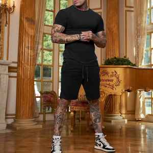 T-shirt et short décontractés pour homme en coton 100% respirant avec logo personnalisé, taille plus, été - Product Image 3