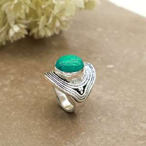 Handmade Vintage Oxidized Brass Turquoise Bezel <b>Set</b> Statement <b>Ring</b> Bohemian Ethnic Tribal Design SHYAM JEWELRS - Product Image 4