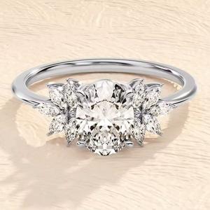 Anillo de Compromiso y Boda de Plata de Ley 925 Chapado en Oro de Alta Calidad con Circonita 5A Engastada en Puntas, Curvas Geométricas, Certificado - Product Image 1