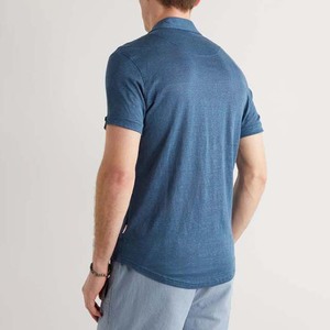 เสื้อเชิ้ตผู้ชายสีน้ำเงินล้วน ผ้าฝ้าย 100% แขนสั้น ทรงปกติ สวมใส่สบาย ระบายอากาศได้ดี แห้งเร็ว - Product Image 4
