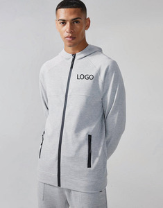 Sudadera con Capucha para Hombre, Fabricada a Medida, 100% Algodón, Transpirable, Deportiva, Casual, con Logotipo Bordado, Color Gris Jaspeado, Felpa Francesa - Product Image 3