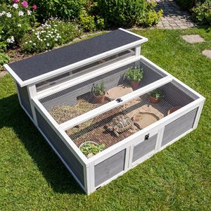 Terrario per Tartarughe in Legno con Tetto Apribile, Finestra Trasparente e Area Nera Scura, Gabbia Habitat per Tartarughe - Product Image 2