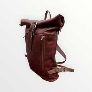 Sac à dos en cuir véritable à fermeture enroulée, sac à dos de voyage en cuir de vachette ciré, sac pour ordinateur portable pour homme avec poches antivol LTBP-0084 - Product Image 3