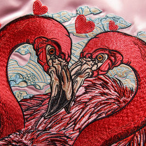 Chaqueta Casual Sukajan con Estampado de Flamencos y Corazones, Estilo Hip Hop, Primavera, Lona Delgada Recubierta, para Invierno, Servicio OEM Disponible - Product Image 3