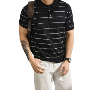 Chemise polo pour homme à motif rayé, anti-rétrécissement, col en V, tissu respirant de qualité supérieure, séchage rapide, léger, doux, décontracté - Product Image 6