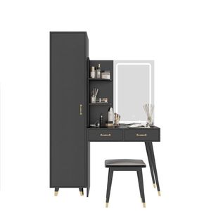 Slim <b>Makeup</b> <b>Vanity</b> Table with LED Mirror and Power Outlets 2 Drawers Tall Armoire Wardrobe Set for Bedroom Dressing - Product Image 2
