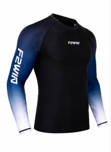 F2WIN Rashguard Unisexe à Manches Longues Noir Bleu Dégradé Séchage Rapide Anti-Bactérien Écologique Spandex Polyester Maillot de Bain Adulte - Product Image 1