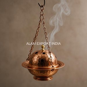 Hanging Incense <b>Burner</b> Antique Finished Round Shape Aroma <b>Oil</b> Diffuser Religious Incense Holder Hammered Design Pure Copper Deco - Product Image 2
