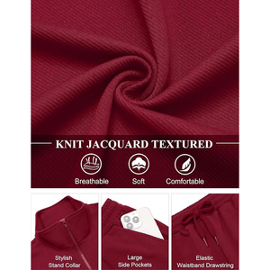 Ensemble de survêtement tricoté rouge pour homme, couleur unie, décontracté, automne, tissu polyester respirant, col montant - Product Image 6