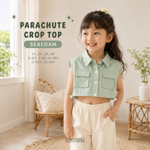BOHOPANNA Parachute Crop Top Seafoam เสื้อเชิ้ตแขนกุดมีกระเป๋าสำหรับผู้หญิงฤดูใบไม้ผลิฤดูร้อนชุดลำลอง - Product Image 1