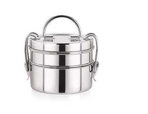 Boîte à bento rectangulaire à 2 niveaux en acier inoxydable, conteneur à lunch en métal, petite boîte à collation intérieure, clips de verrouillage, conteneur alimentaire - Product Image 4