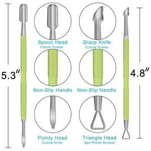 Kit de manucure professionnel en acier inoxydable à double extrémité avec repousse-cuticules et manche vert – Conception réutilisable à double tête - Product Image 4