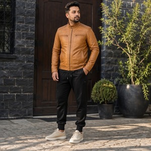 Anwar Enterprises <b>Men's</b> Genuine Leather <b>Jacket</b> | Winter Waterproof Windproof Breathable Zip-Up Stand Collar | <b>Sherpa</b> <b>Jacket</b> - Product Image 3