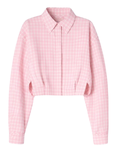 เสื้อเชิ้ตผู้หญิงสีชมพูอ่อนลายตารางแบบครอป แขนยาว ติดกระดุม สไตล์ลำลอง แฟชั่นฤดูใบไม้ผลิและฤดูร้อน รับผลิตตามแบบ OEM - Product Image 1