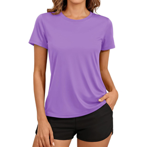 Camiseta de Jersey de Manga Corta con Cuello Redondo, Color Rosa Sólido, Corte Regular, Secado Rápido, para Mujer, Ropa Casual de Primavera/Verano, para Gimnasio, ODM - Product Image 4