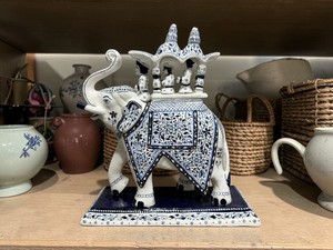 Handmade Blue Pottery Ambabari <b>Elephant</b> Statue | Metal Decorative Royal Howdah | Modern Design Graduation New Year Home <b>Decor</b> - Product Image 1