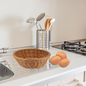 Multipurpose Usage Home Decoration Woven Rattan Fruit <b>Basket</b> <b>Vegetable</b> <b>Basket</b> Counter Top Serving <b>Storage</b> <b>Basket</b> Round Shape - Product Image 3