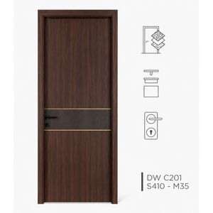 Puerta interior Dewoo moderna de WPC con acabado en madera oscura, resistente al agua, para apartamento. - Product Image 1