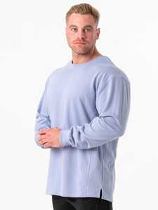 เสื้อฮู้ดผู้ชายขายดี สีฟ้าอ่อน คอกลม ผ้าถักเนื้อคอตตอน สีพื้น สวมใส่สบาย ทรงโอเวอร์ไซส์ - Product Image 2