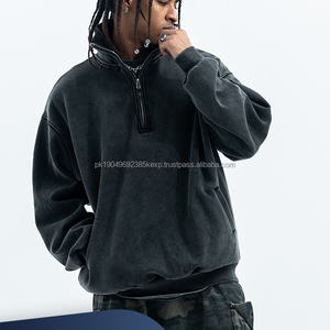 Automne et hiver nouveau demi fermeture éclair lavage Top qualité bouffée impression sweats à capuche hommes rue 420gsm Vintage surdimensionné - Product Image 2