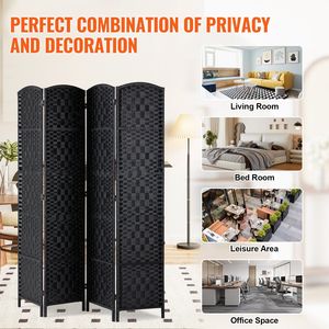 Paravento Divisorio Portatile a 4 Pannelli Intrecciato a Mano con Cerniere per la Privacy - Product Image 6