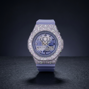 Reloj Personalizado OEM para Hombre, con Diamantes VVS Moissanite, Caja Completamente Diamantada, Esfera Morada Lavanda, Correa de Goma, Lujoso, con Encanto, de Cuarzo, Estilo Hip Hop y Deportivo - Product Image 1