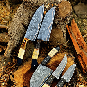 Custom Copper Damascus Straight Edge 5-Piece Ambidextrous Eco-Friendly Dishwasher Safe <b>Knife</b> <b>Set</b> Industrial Grade Customizable - Product Image 3
