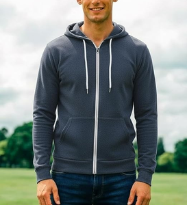 Sweat-shirts à capuche pour hommes, coupe classique, avec logo personnalisé, fabrication OEM, 100% coton, options de couleurs unies, fermeture éclair contrastée, cordon de serrage. - Product Image 6