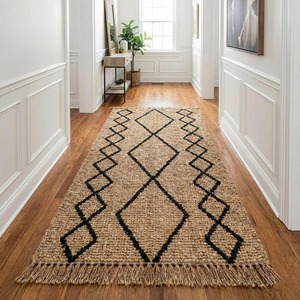 Tapis artisanal en jute à motif géométrique, style bohème, rectangulaire, pour salon, à poils ras, nettoyage localisé - Product Image 3