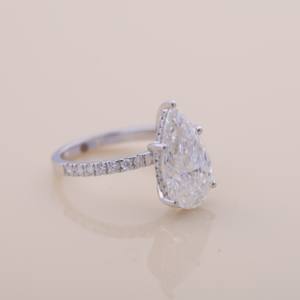 IGI Certified Pear Shape Lab Grown Diamond Hidden Halo Engagement-Weeding Ring with Pavé Band in <b>Solid</b> 925 Sterling <b>Silver</b> - Product Image 6
