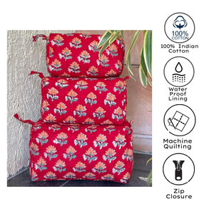 Set de Bolsas de Aseo con Diseño Floral de Jaipur, Organizador de Viaje, Bolsas de Cosméticos, Artesanía India Sostenible para Uso Diario y Regalos - Product Image 2