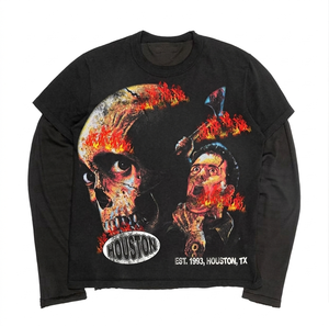 เสื้อยืดโอเวอร์ไซส์ แขนยาว ผ้าคอตตอนหนา ลายกราฟิกสตรีทแวร์ แฟชั่นทันสมัย 100% คอตตอน สำหรับผู้ชาย ทรงหลวม พิมพ์ลาย - Product Image 4