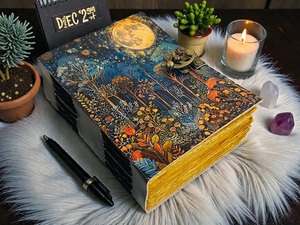 400-Page Fairy Night Leather Grimoire | Moon <b>Tree</b> Life Design Handmade Spell <b>Book</b> Shadows Vintage Deckle Paper Spiral Bound - Product Image 2